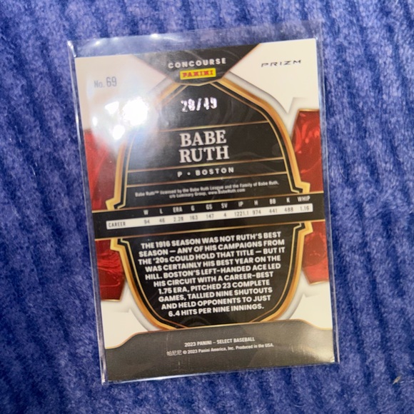 2023 Panini Concourse Prizm — Babe Ruth #28/49 - Picture 3 of 4